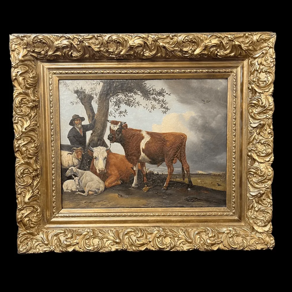 Paulus Potter - Óleo sobre tela ‘Hombre y su ganado’ (1625) Bucarest Art & Antiques