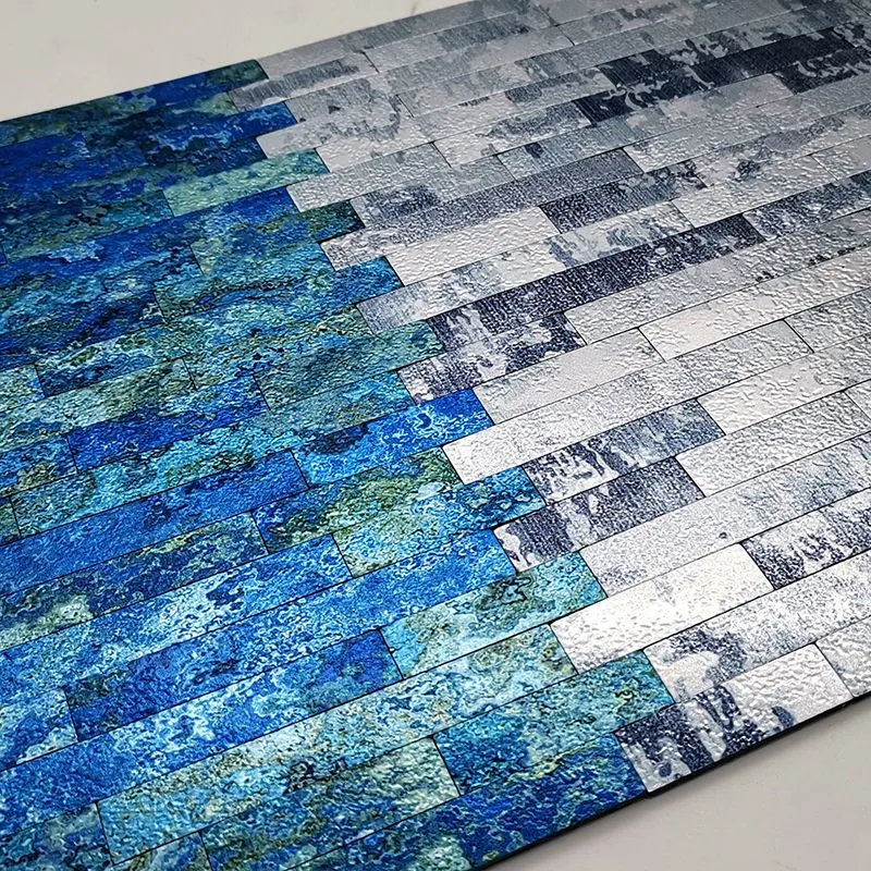 Azulejo de aluminio para pelar y pegar, azulejo impermeable para pared contra salpicaduras, para baño Azul Clearhalo