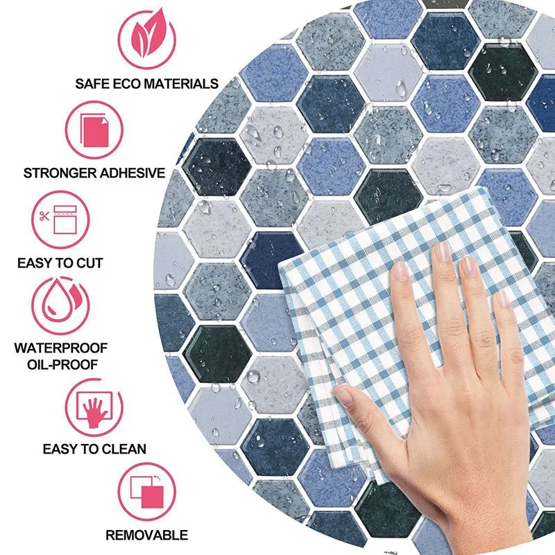 Azulejo de campo moderno Patrón hexagonal impermeable Pelar y pegar azulejo sobre azulejo Blanco Clearhalo