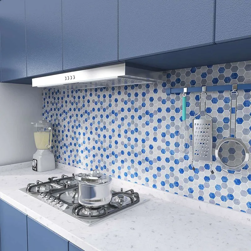 Azulejo de campo moderno Patrón hexagonal impermeable Pelar y pegar azulejo sobre azulejo Blanco Clearhalo