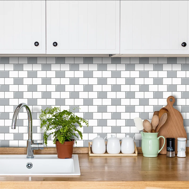 Azulejo cuadrado despegable y pegado, azulejo subterráneo resistente al agua para protector contra salpicaduras de cocina...