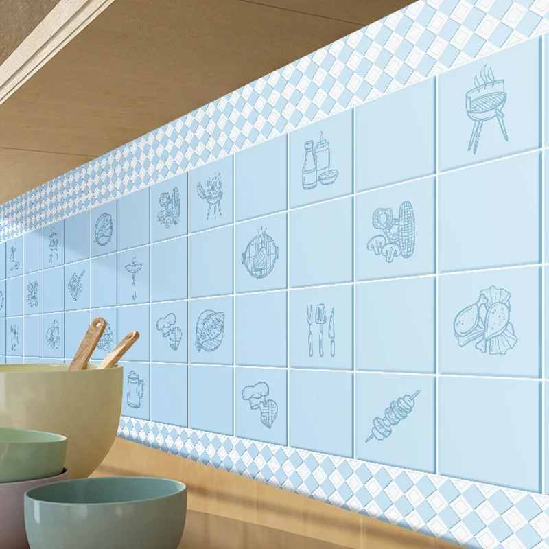 Azulejo cuadrado de plástico moderno para pared, despegable y pegado, para cocina Azul Clearhalo