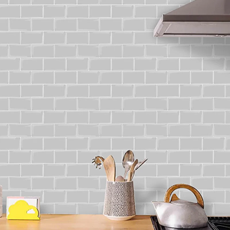 Azulejo del metro Papel pintado Plástico Impermeable Peel & Stick Metro Tile Blanco Clearhalo