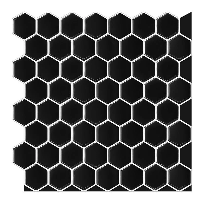 Azulejo hexagonal para pelar y pegar, azulejo de plástico resistente las manchas para ducha Negro Clearhalo