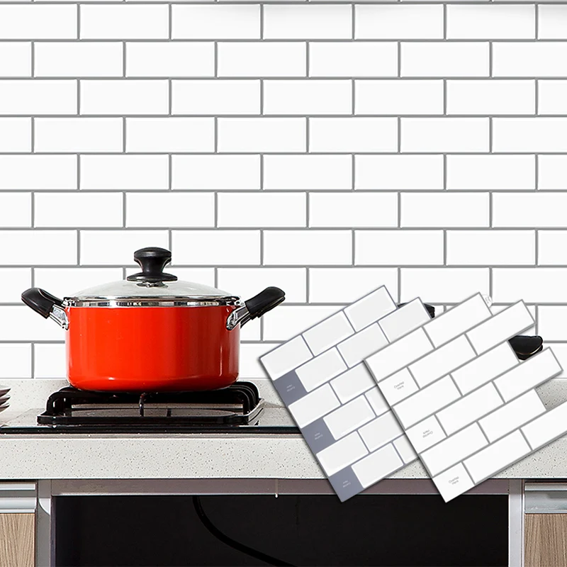 Azulejo de metro Papel pintado Plástico Peel and Stick Backsplash Azulejo de pared Blanco Clearhalo