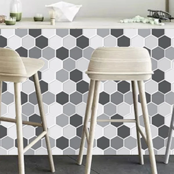 Azulejo de mosaico Papel tapiz PVC Impermeable Peel & Stick Mosaico con forma hexagonal Gris Clearhalo