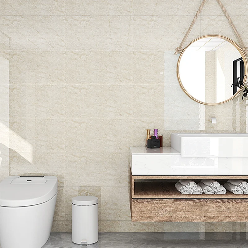 Azulejo de mosaico para baño, azulejo contra salpicaduras con estampado de mármol, despegable y pegado Beis Clearhalo