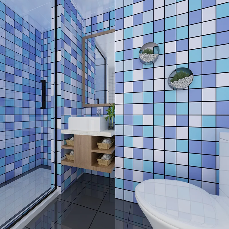 Azulejo de mosaico para pelar y pegar, rollo de azulejo impermeable para pared contra salpicaduras de cocina Azul Clearhalo