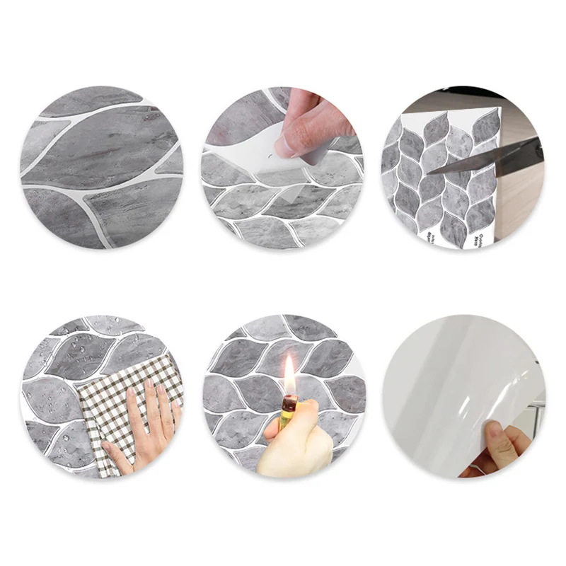 Azulejo para salpicaduras de cocina en tono gris, azulejo para salpicaduras con patrón de hojas, para pelar y pegar Gris C...