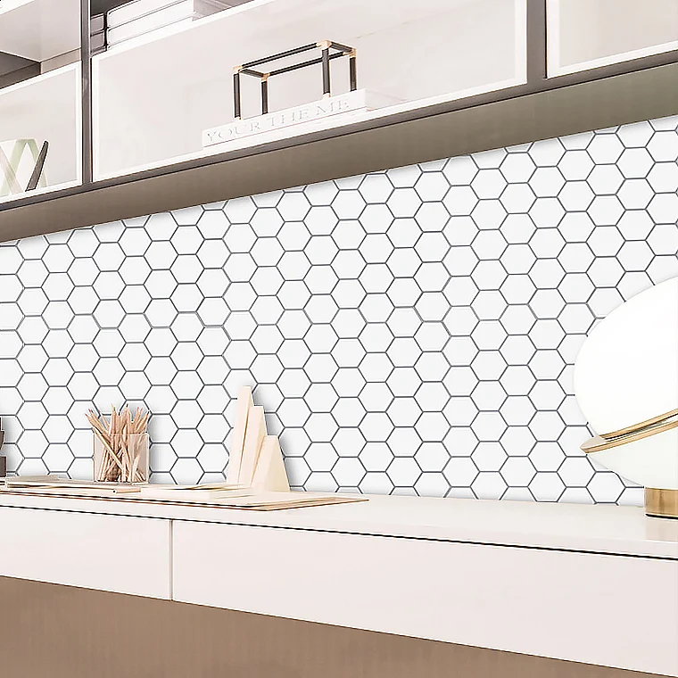Azulejo para salpicaduras hexagonal de PVC, moderno, para pelar y pegar Marmol Clearhalo