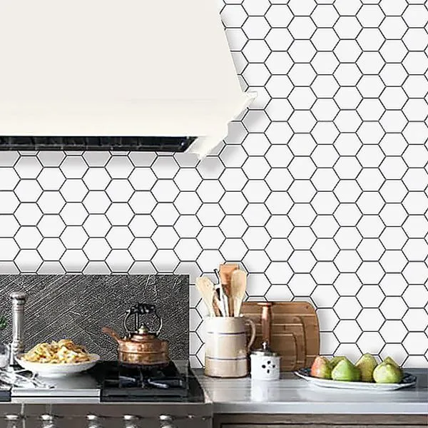 Azulejo para salpicaduras hexagonal de PVC, moderno, para pelar y pegar Marmol Clearhalo