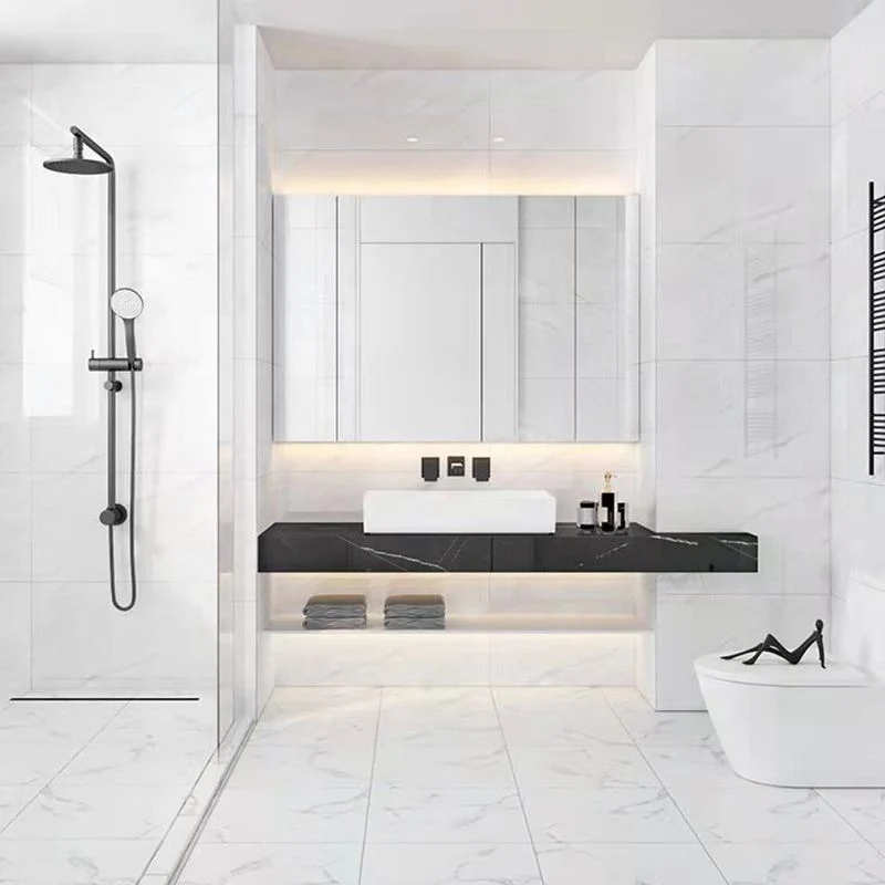 Azulejo de pared para piso de baño, azulejo de pared interior rectangular con estampado de mármol Blanco Clearhalo