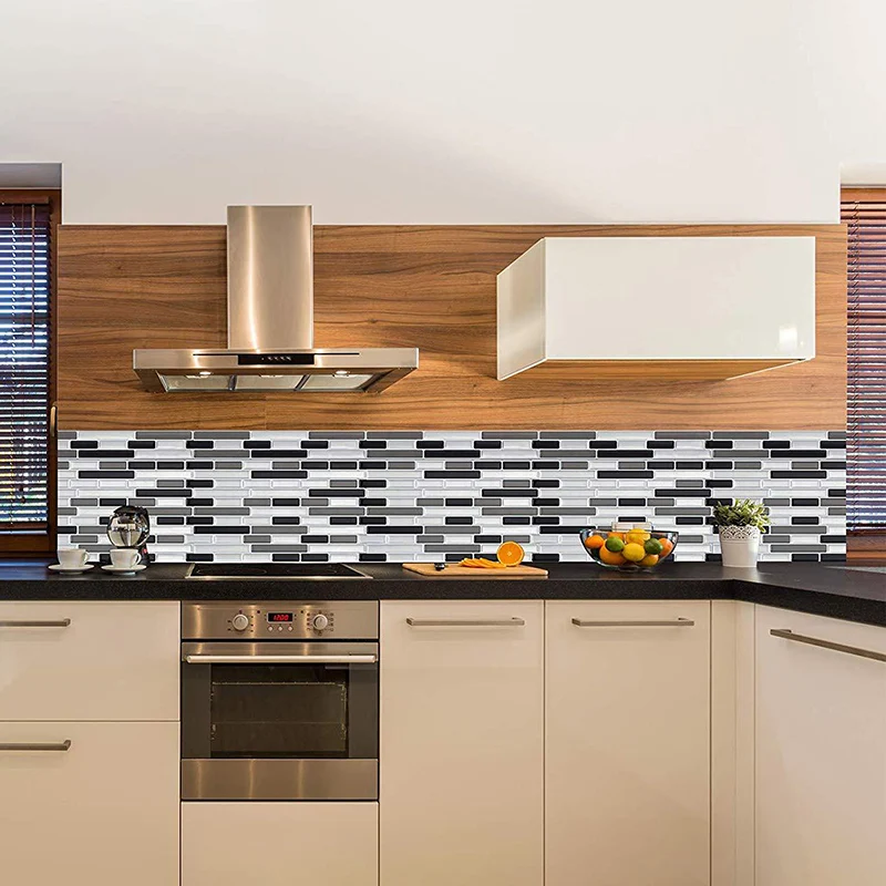 Azulejo de pared de PVC rectangular para pelar y pegar, azulejo de pared tipo metro para cocina Gris Clearhalo