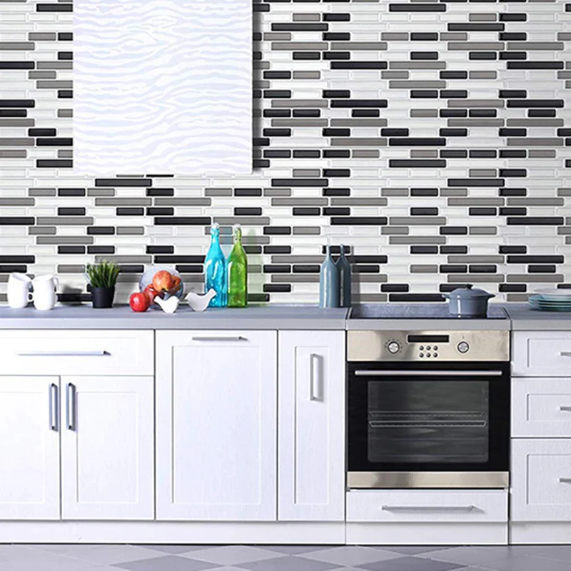 Azulejo de pared de PVC rectangular para pelar y pegar, azulejo de pared tipo metro para cocina Gris Clearhalo