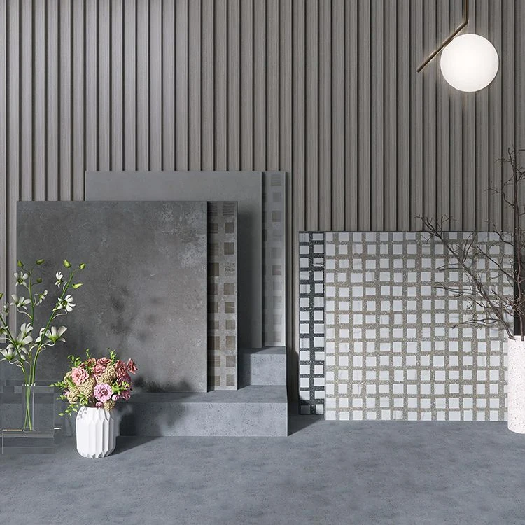 Azulejo singular cuadrado de material mixto en gris de 24" x 24" para piso interior Gris Clearhalo
