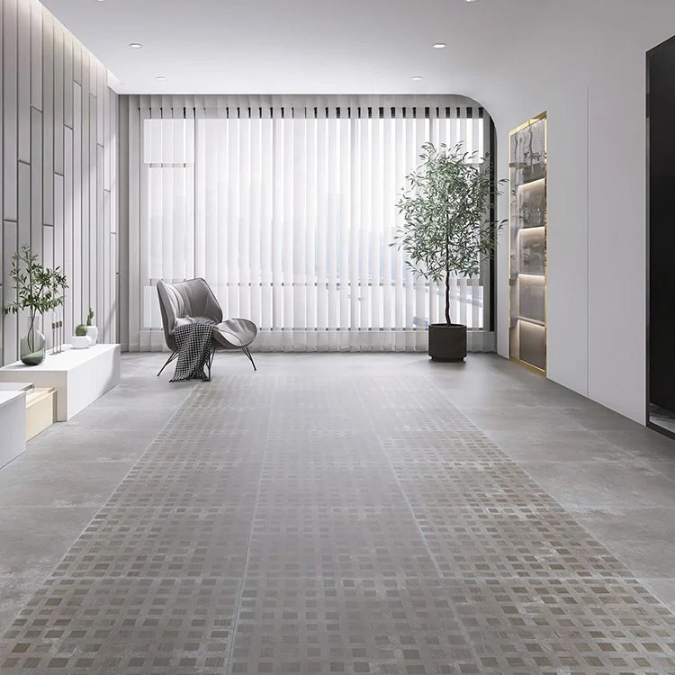 Azulejo singular cuadrado de material mixto en gris de 24" x 24" para piso interior Gris Clearhalo