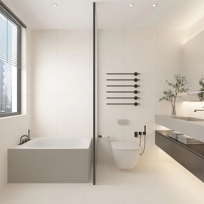 Azulejo singular mate de cerámica rectangular, sin patrón, piso de baño Gris Clearhalo