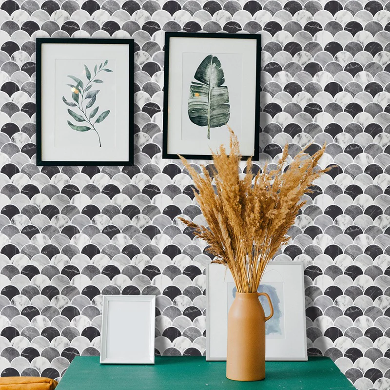 Azulejos modernos para despegar y pegar, protector contra salpicaduras de PVC con escamas de pescado Clearhalo