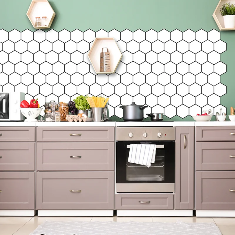 Azulejos para despegar y pegar, plástico hexagonal, impermeable, para ducha, paquete de 2 Verde Clearhalo