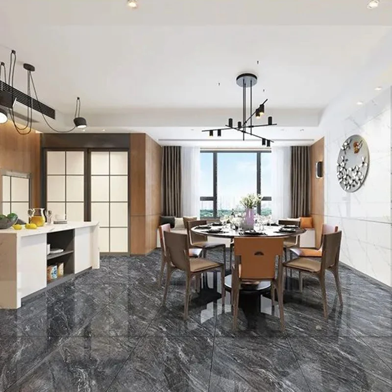 Azulejos para piso y pared con estampado de mármol, rectangulares, para sala de estar, azulejo para piso interior Gris Cle...