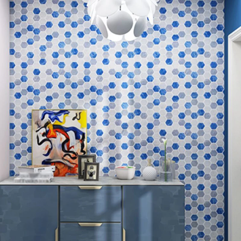 Azulejos de pelar y pegar, azulejo de mosaico hexagonal impermeable de PVC para ducha Gris Clearhalo