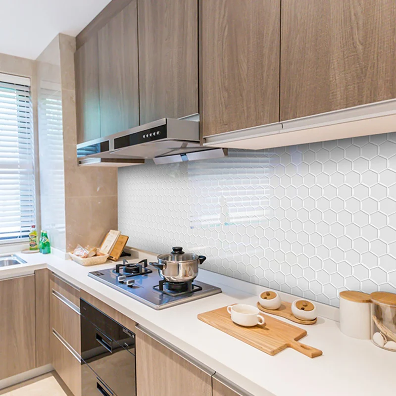 Azulejos de pelar y pegar, azulejo de mosaico hexagonal impermeable de PVC para ducha Gris Clearhalo