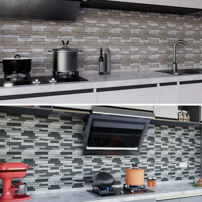 Azulejos tipo metro modernos para pelar y pegar azulejos contra salpicaduras para cocina Gris Clearhalo
