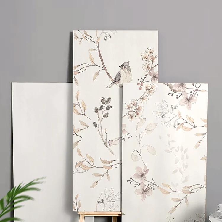 Baldosa con estampado de flores Baldosa de borde recto resistente los arañazos Blanco Clearhalo