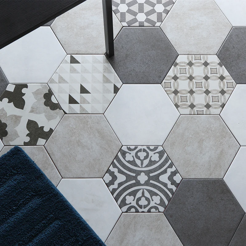 Baldosa impermeable de estilo moderno Baldosa hexagonal de borde recto Gris Clearhalo