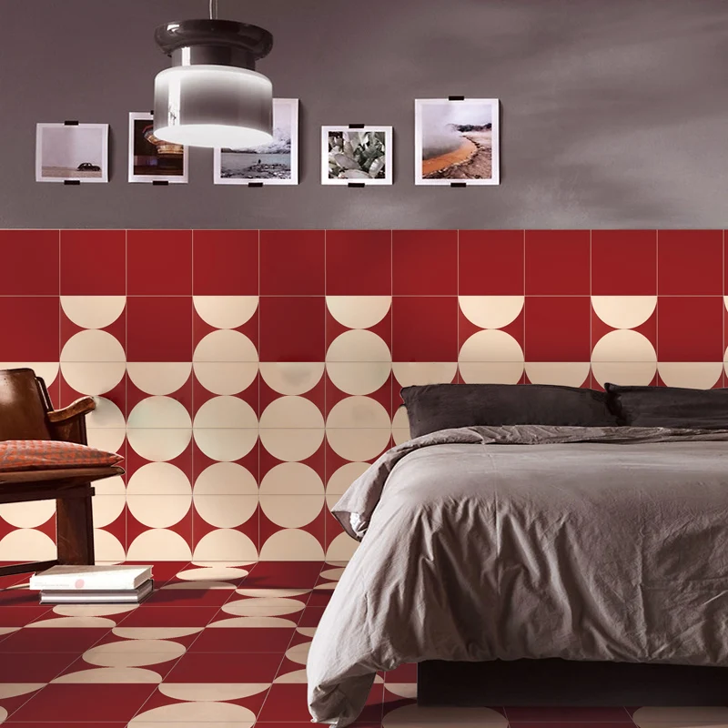 Baldosa impermeable de estilo moderno con patrón geométrico, baldosa cuadrada con borde recto Rojo Clearhalo