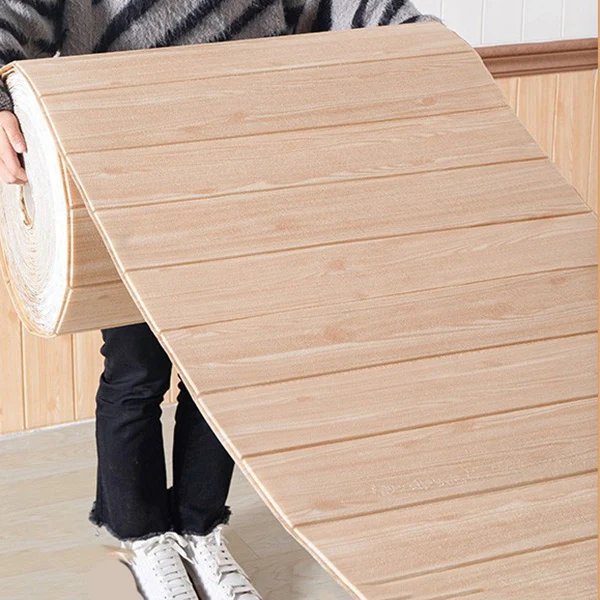 Diseño moderno de grano de madera para techo de pared con impresión 3D de paneles contra salpicaduras de estaño Marfil Cle...