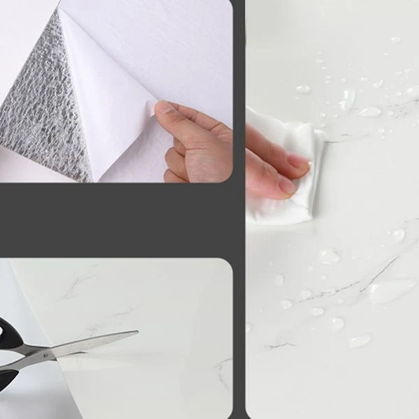 Marmoleado impermeable PVC Tin Backsplash Peel and Stick Panel de pared interior Gris Clearhalo