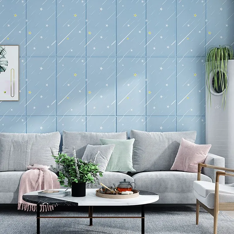 Panel de pared impermeable de despegar y pegar con estampado de dibujos animados de techo de pared contemporáneo Rosa Clea...