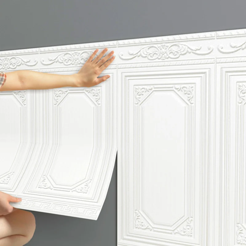 Panel de pared interior impermeable contemporáneo con revestimiento de madera en 3D para pelar y pegar Blanco Clearhalo
