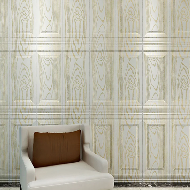 Panel de pared interior resistente al rayado con revestimiento de madera 3D resistente al agua y pegado Blanco Clearhalo