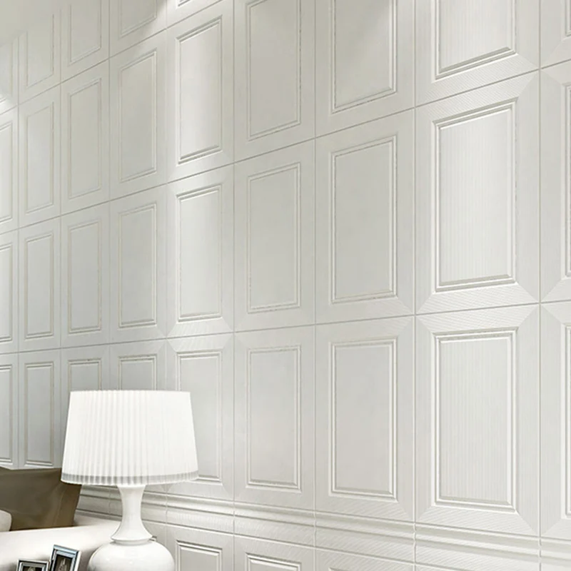 Panel de pared interior resistente al rayado con revestimiento de madera 3D resistente al agua y pegado Blanco Clearhalo