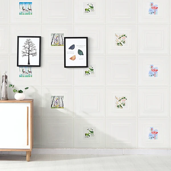 Panel de pared moderno con estampado de dibujos animados, paneles de pared impermeables para pelar y pegar Blanco Clearhalo