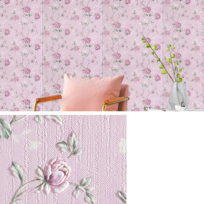 Panel de pared moderno con estampado floral 3D Paneles de pared impermeables para pelar y pegar Azul Clearhalo