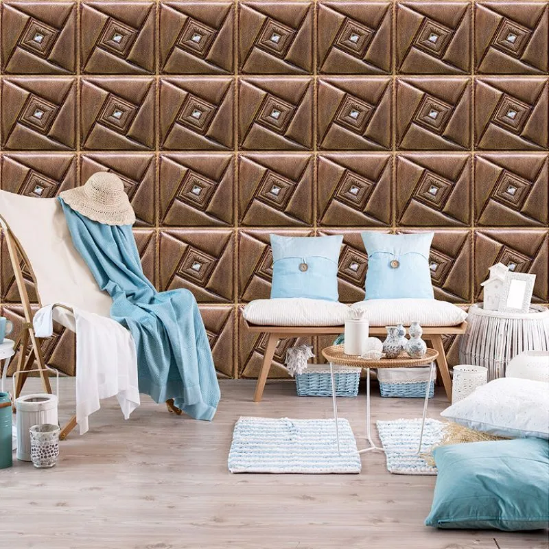 Panel tridimensional 3D para pared, estilo magnífico, panel de pared para sala de estar y dormitorio (paquete de 5) Marron...