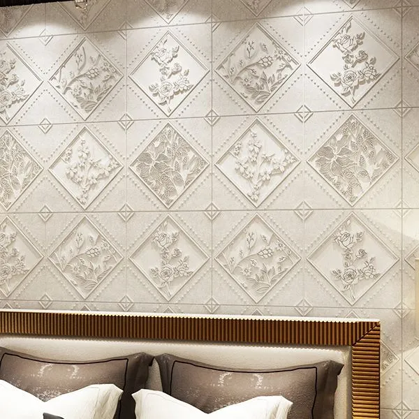 Paneles contra salpicaduras en relieve 3D Panel de acceso pared impermeable para despegar y pegar Blanco Clearhalo