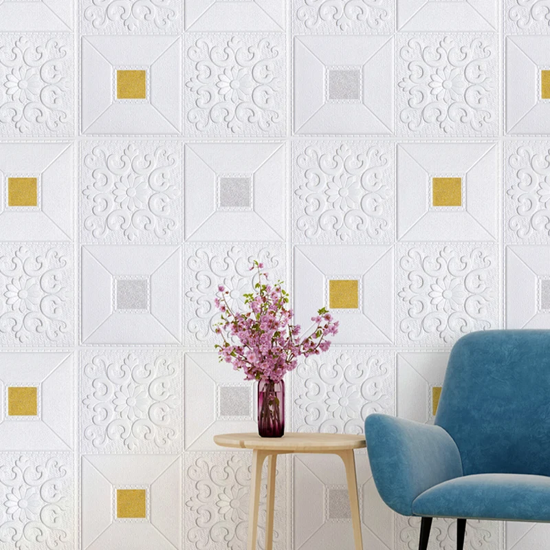 Paneles de pared de espuma XPE Paneles de pared impermeables con impresión cuadrada para sala de estar Blanco Clearhalo