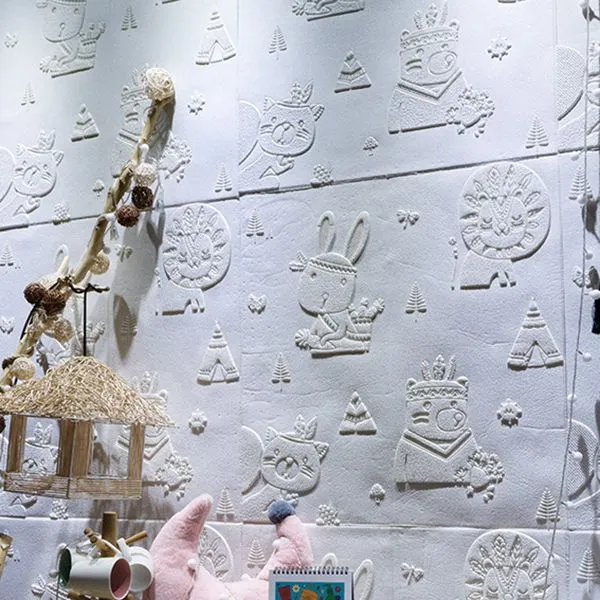 Paneles de pared modernos con estampado 3D de dibujos animados, panel de pared impermeable para pelar y pegar Blanco Clear...