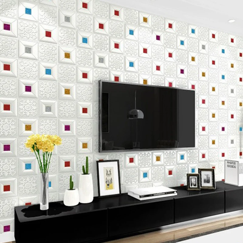 Paneles de pared modernos Panel de pared despegable y pegado en relieve 3D de espuma Blanco Clearhalo