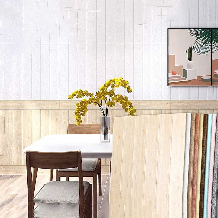 Paneles de pared modernos Paneles de pared rectangulares con diseño de efecto madera despegable y pegado Blanco Clearhalo