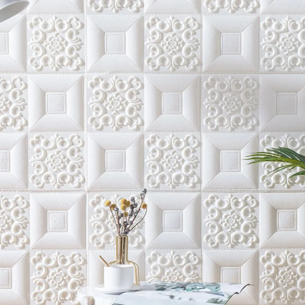Paneles de pared de salón de baño con impresión 3D de tablón de pared de estilo magnífico Blanco Clearhalo
