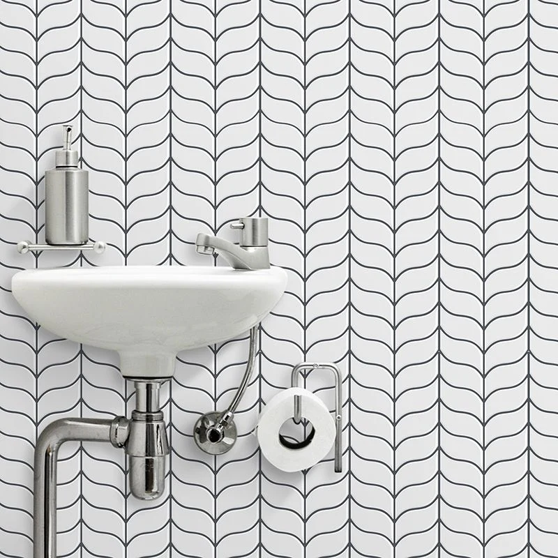 Papel pintado moderno contra salpicaduras, impresión 3D, azulejo contra salpicaduras para cocina Blanco Clearhalo