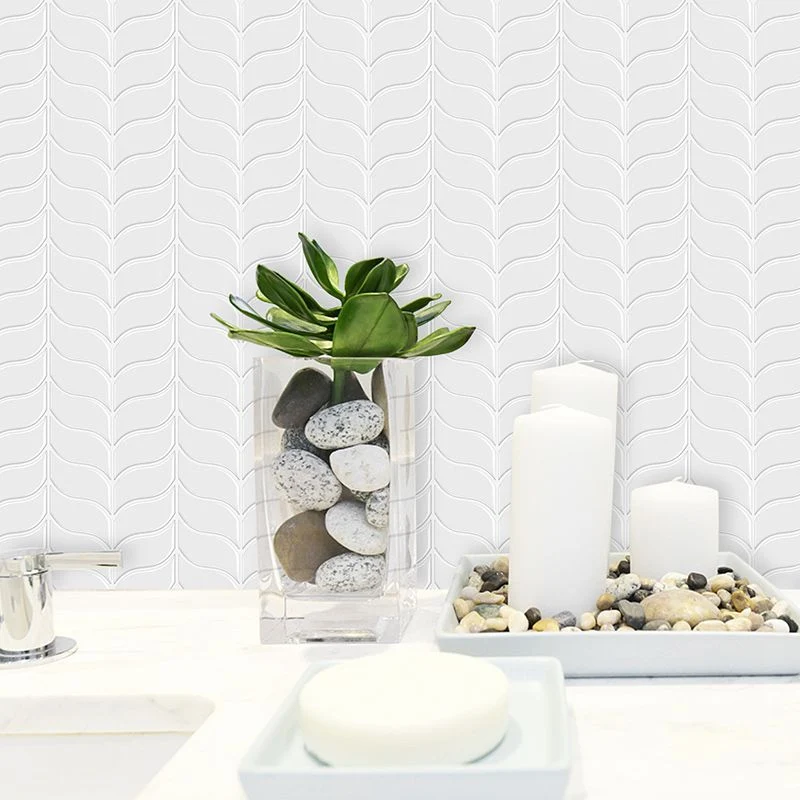 Papel pintado moderno contra salpicaduras, impresión 3D, azulejo contra salpicaduras para cocina Blanco Clearhalo