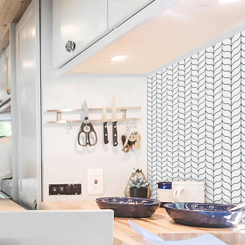 Papel pintado moderno contra salpicaduras, impresión 3D, azulejo contra salpicaduras para cocina Blanco Clearhalo