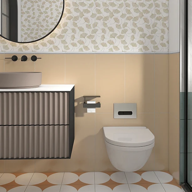 Pared de baño con diseño de azulejo singular de borde recto mate de cerámica rectangular Caqui Clearhalo