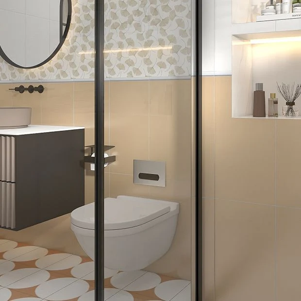 Pared de baño con diseño de azulejo singular de borde recto mate de cerámica rectangular Caqui Clearhalo